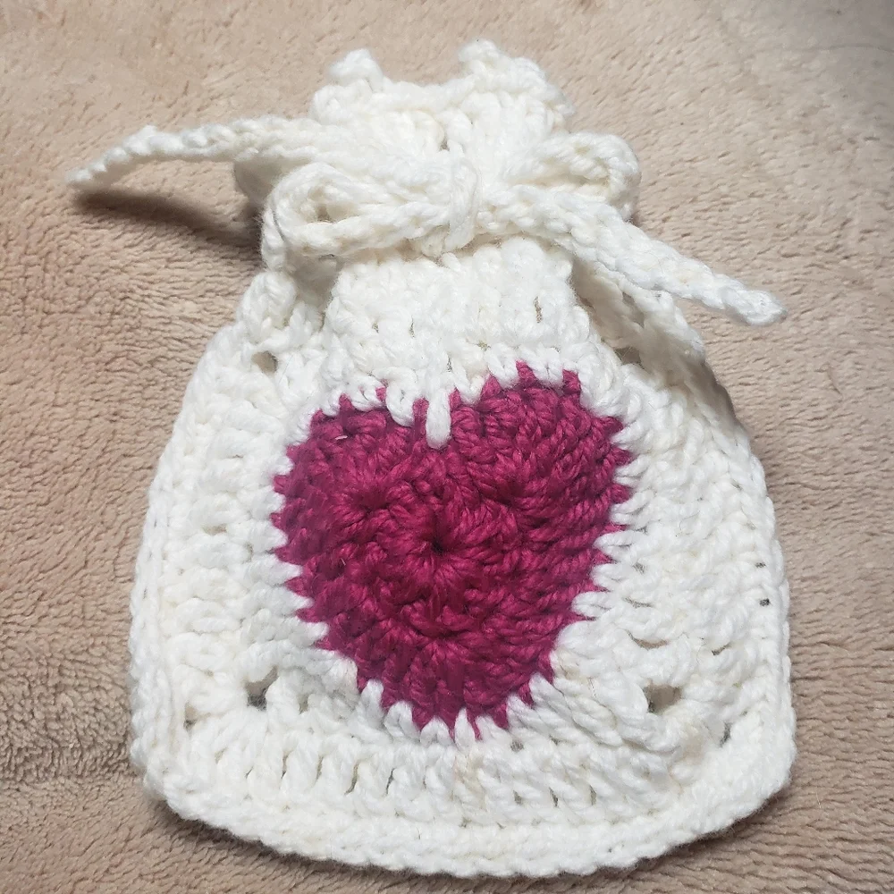 Hand Crafted Heart Granny Square Soap or Treat Bag